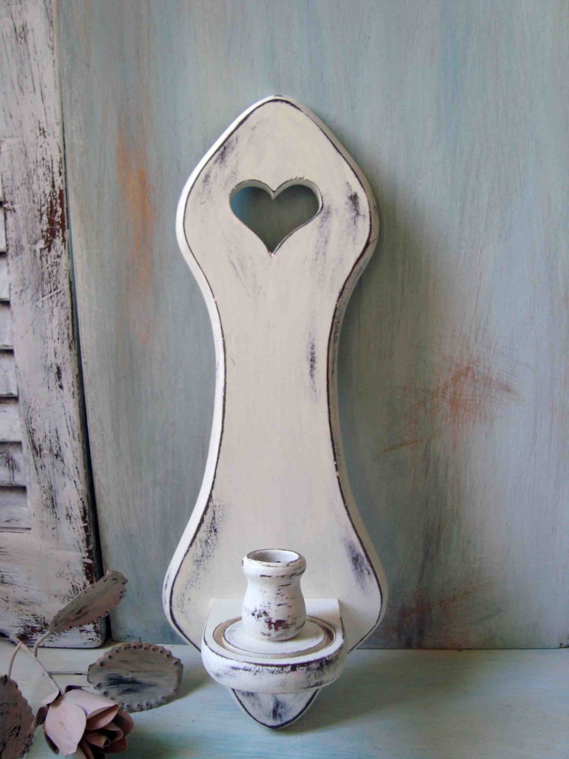 White Vintage Wooden Wall Sconce Candle Holder Shabby White   Il Fullxfull.520604245 Iai7 