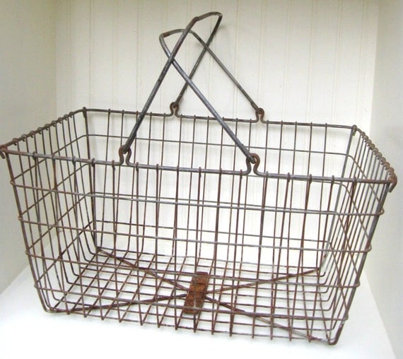 Antique Wire Market Basket Large Harvest Metal by PoemHouse