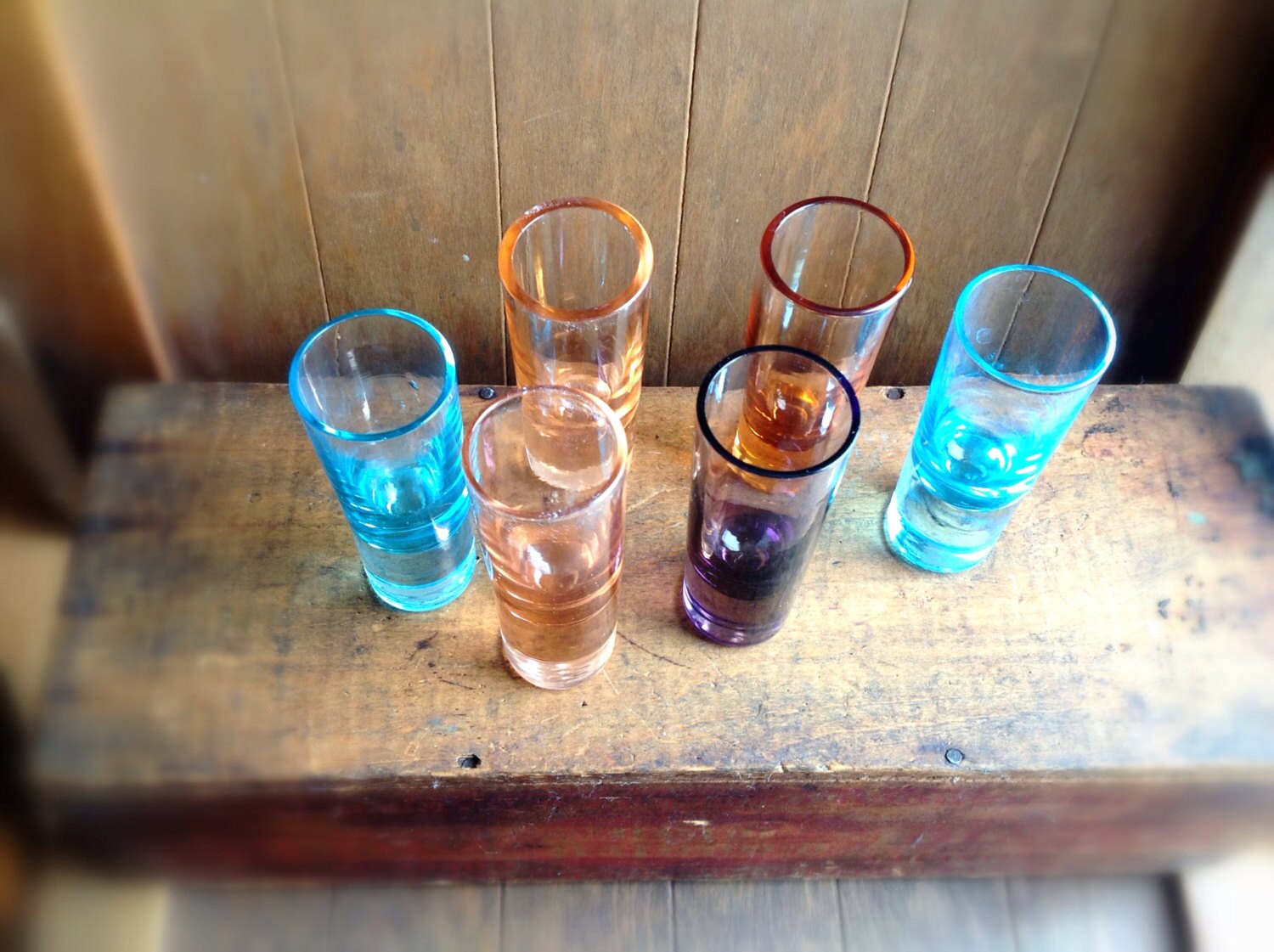 Set of 6 Antique Colored Cordial Tall Shot Glasses