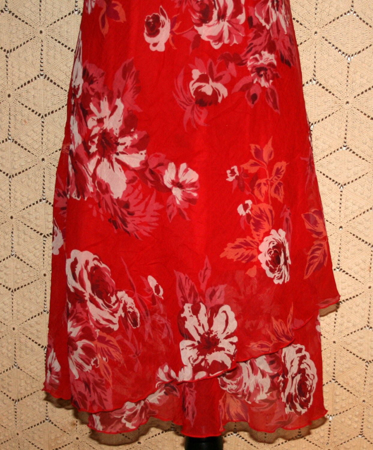 Red Floral Dress Spring Dress Short Sleeve Dress Midi Dress