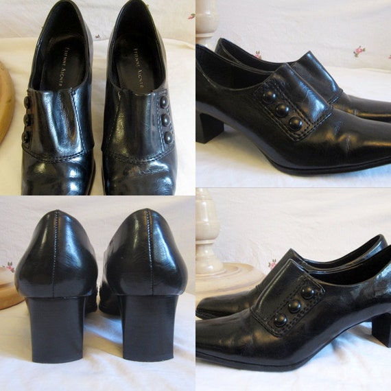 Vintage 40s Style Etienne Aigner Black Leather Shoes with Faux