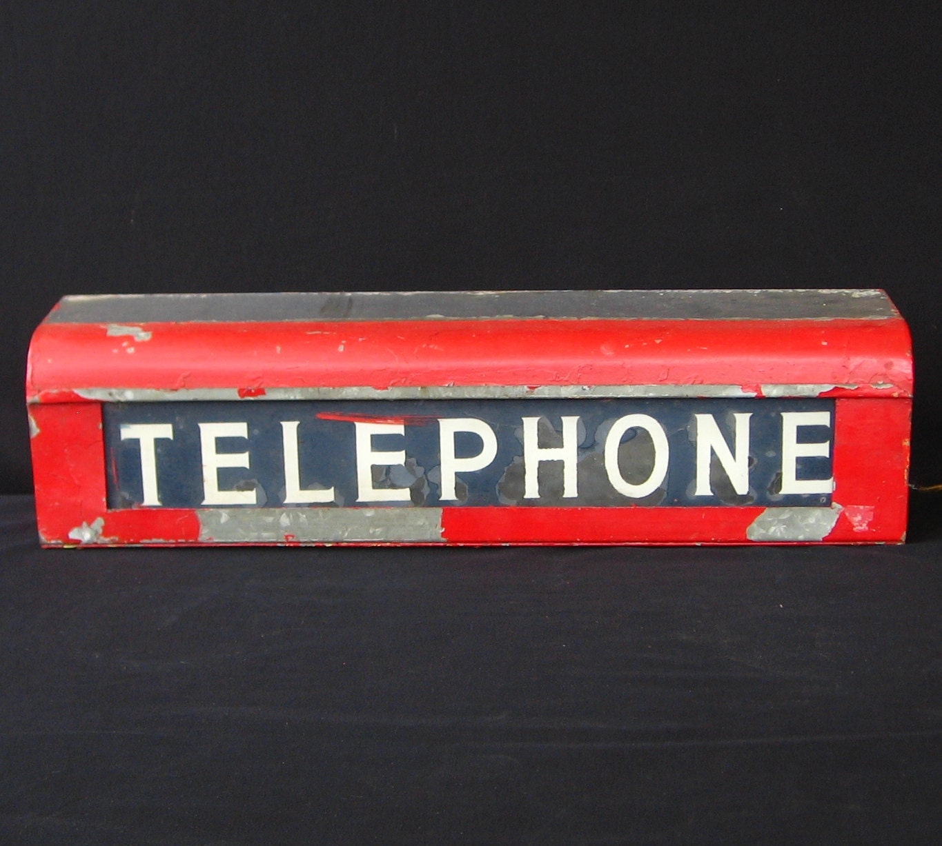 Vintage Public Telephone Sign RED Lighted Telephone Booth