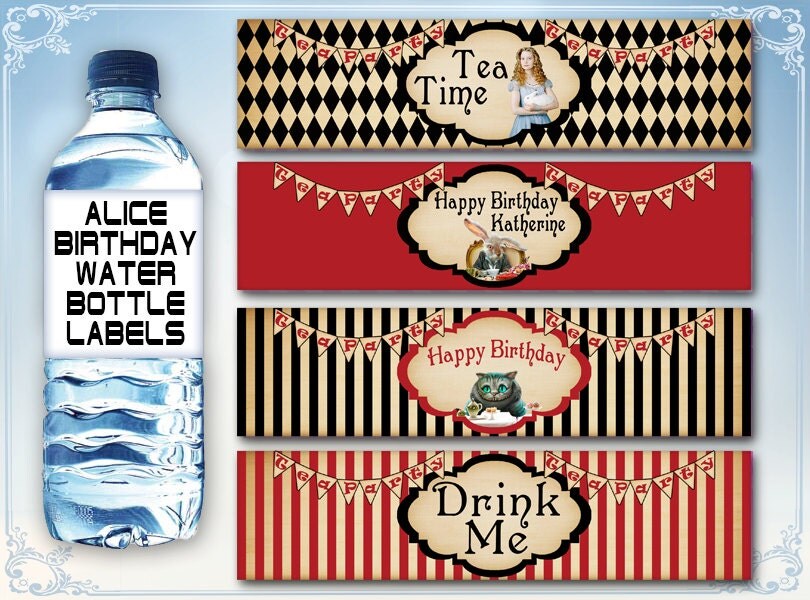 Alice water bottle labels Alice in Wonderland by FrezeArtKids