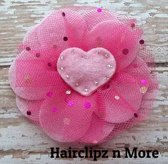 Items similar to Felt and Tulle Hair Clip PiNK w HoT PiNK TuLLE