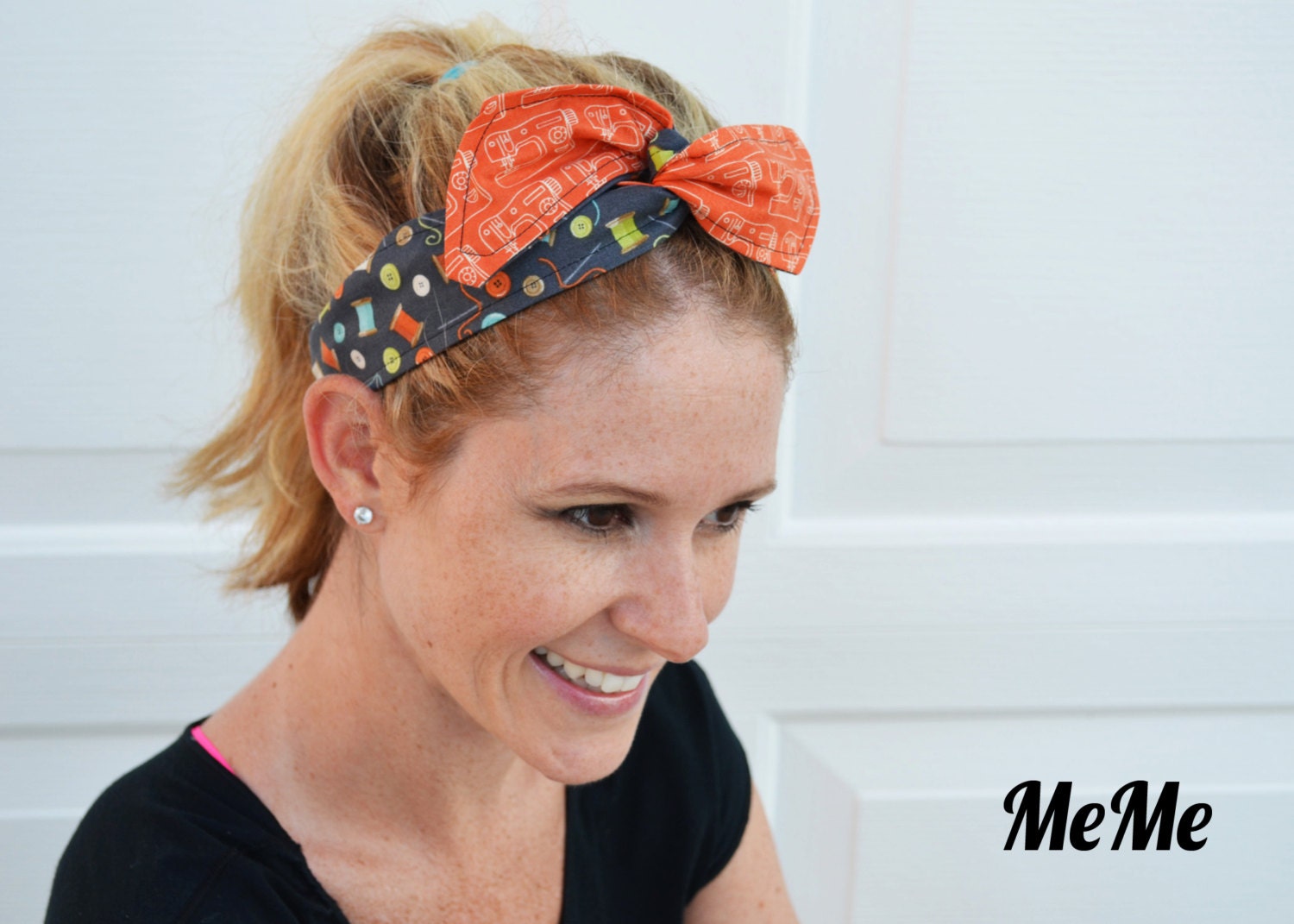 MeMe Limited Edition Wire Headband Gray Orange Sewing