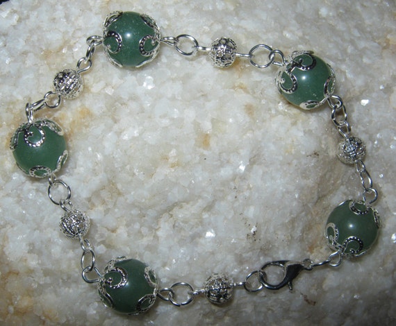 Handmade Silver Bracelet with Green Aventurine by IreneDesign2011