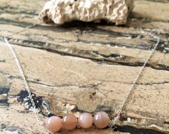 Sterling Silver Peach Moonstone bar necklace.