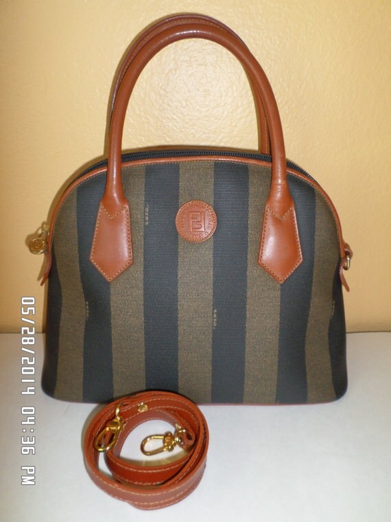 Authentic Vintage Fendi Monogram Stripe Pequin Canvas Handbag