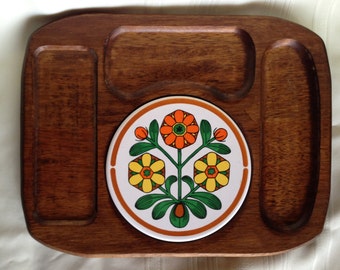 Vintage Wooden and Tile Cheese Board Serving Tray by HIMARK Japan
