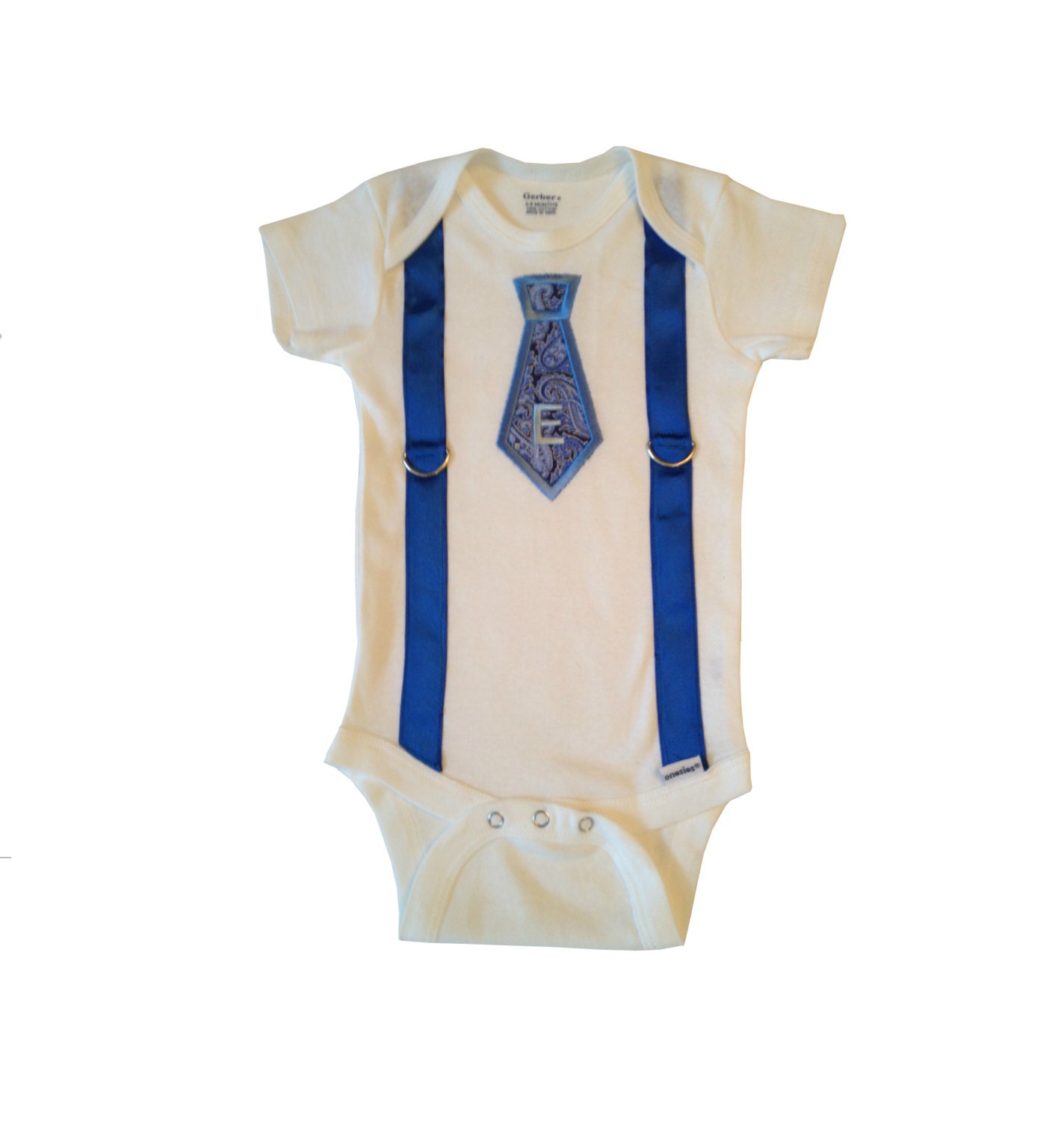Baby Boy Tie Applique Onesie with Suspenders by PreciousBabyAttire