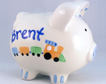 Hand Painted Piggy Bank , Custom Baby Gift, Baby Shower Gift, Baby Boy