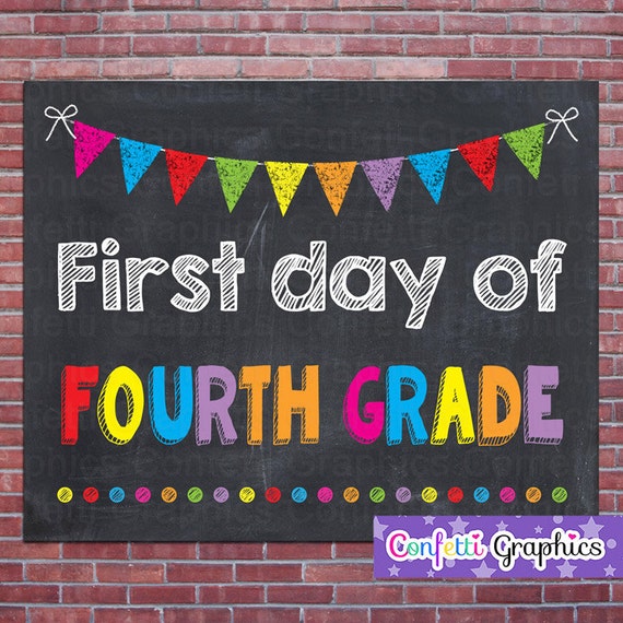 First Day Of Fourth Grade 4 School Chalkboard Sign Poster