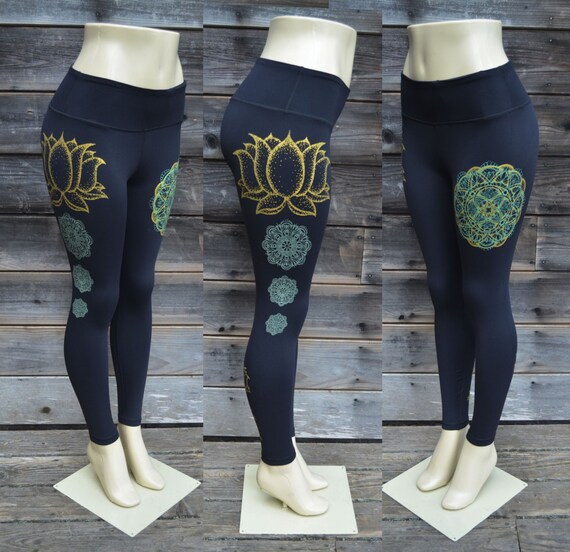 Lotus Flower Fitness Pants Glow in the Dark and Gold Design