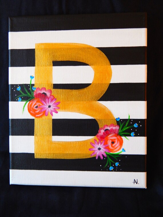 Items Similar To SALE Letter "B" Initial Black And White Striped ...