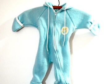 Vintage Baby Girl Blue Owl Pajama or Snowsuit . 18 - 24 months