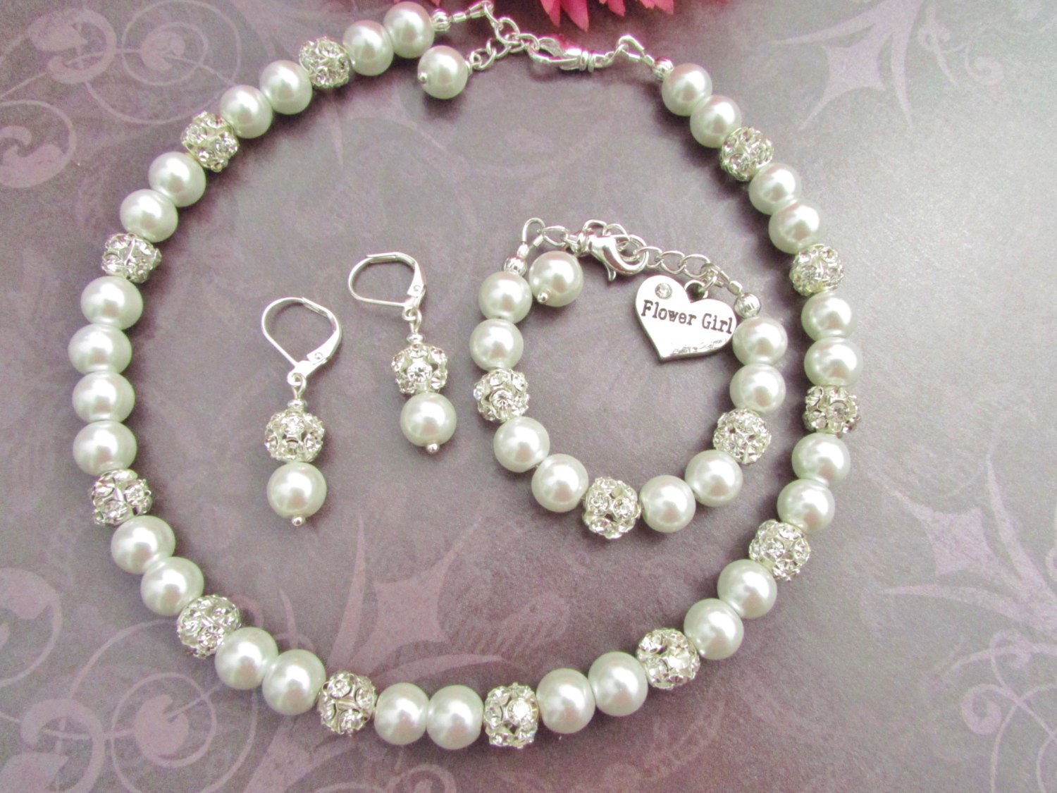 Flower Girl Jewelry Set Junior Bridesmaid Gift Baby Necklace