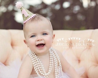 Mini Glittery Birthday Girl Party Hat | Birthday | Cake Smash | 1st Birthday | Baby Birthday | Ready to Ship