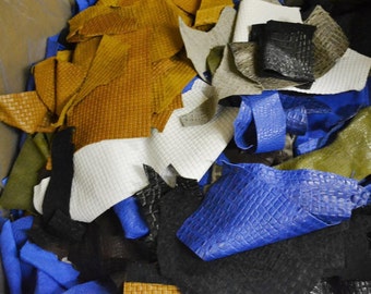 Leather Scrap 1-3 Sq Ft Cow Hide, 1 pound, 2-3 oz, basketweave embossed gator remnant - 42638