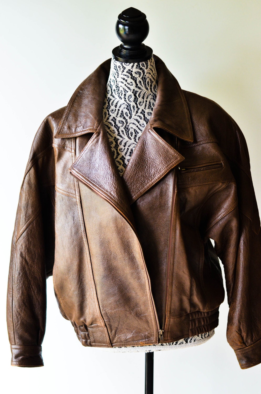 Vintage Unisex Leather Bomber Jacket by MonikaJayVintage on Etsy