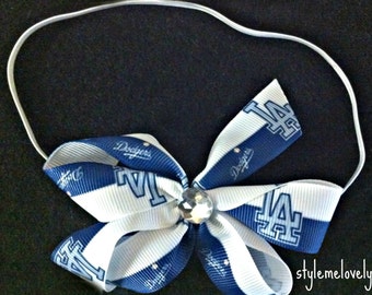 LA Dodger Baby Girl Boutique Bow Elastic Headband