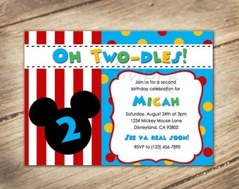 Oh Two-dles 2nd Birthday Mickey / Disney Theme Invitation