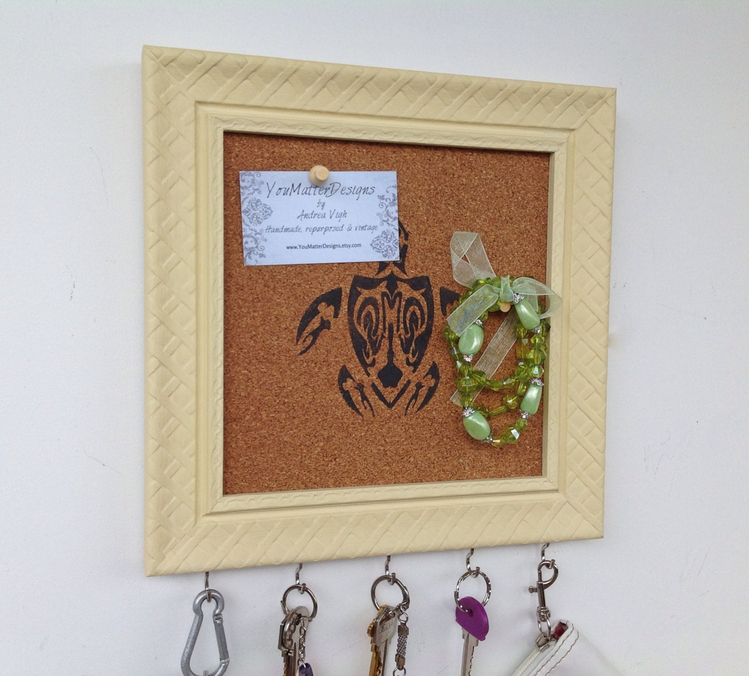 Framed bulletin board key holder small size