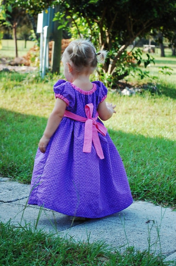 Girls Pink and Purple Seer Sucker Peasant Dress {Sizes: 6mos, 1T, 2T, 3T, 4, 5, 6, 7, 8, 10, and 12}