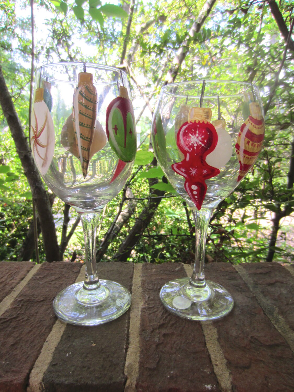 Hand Painted Christmas Ornament Wine Glass