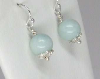 light green amazonite earrings, silver flower earrings, genuine amazonite earrings, silver amazonite daisy earrings, apple green earrings