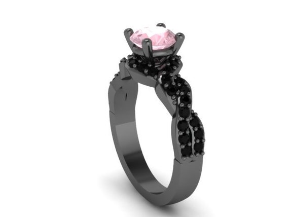 Black Gold Black Diamond Morganite Engagement Ring Gemstone 14K Black ...