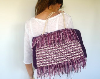 Handmade handbag in purple cotton. Knit handbag. Fashion knit bag ...