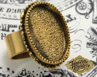 Adjustable Ornate Ring 25x18mm Ring Blank Nunn Design Antique Gold Large Oval - High End Ring Bezel - Ring Design - 1pc