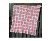Crochet Lap Blanket vintage 60s 70s Bubblegum Rose Pink White Baby Scalloped Edge Granny Square 34 x 50 Throw
