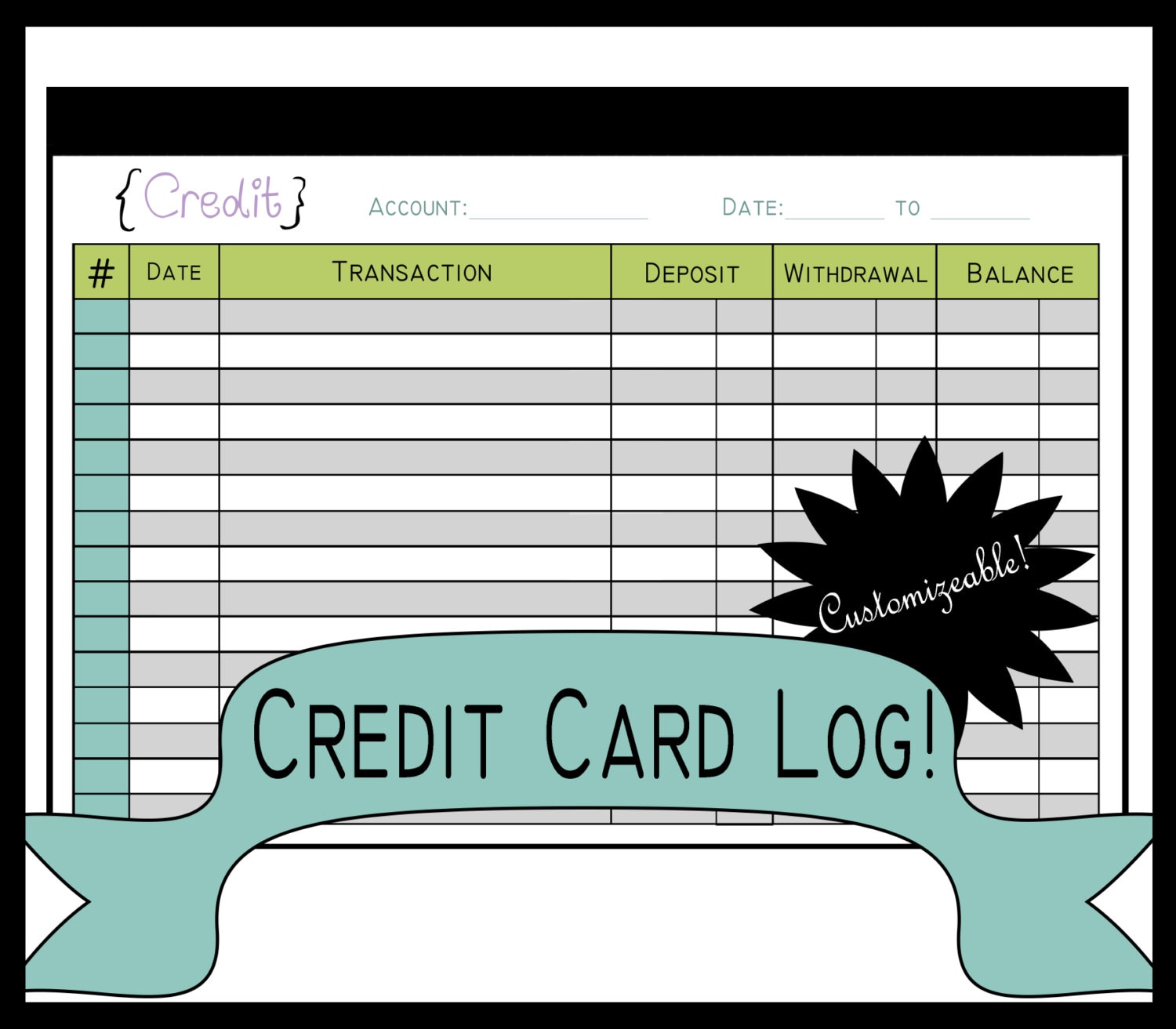 Printable Credit Card Log Template Printable Credit Card Log Template