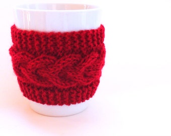 Knitted Red Mug Cozy, Mug Warmer, Mug Hug