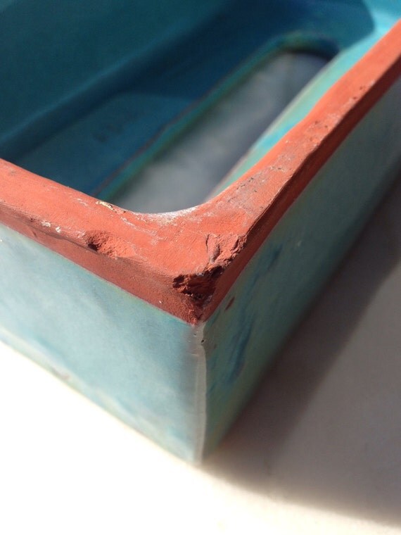 Pottery ceramic Tissue box cover Turquoise Kleenex box cover