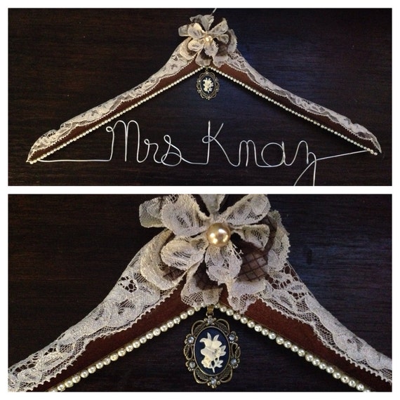 Items similar to Vintage lace and pearl custom wedding gown hanger on Etsy