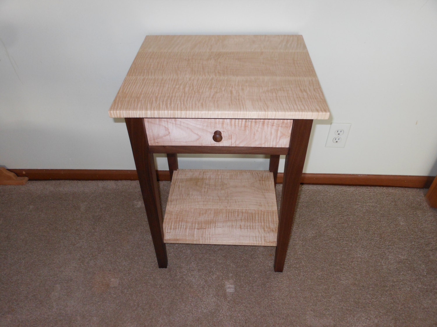 Walnut & curly maple nightstand with shelf