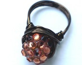 Bronze Colored Wire Wrapped Ring with Orange Acrylic Bead(Custom Made Ring Sizes)