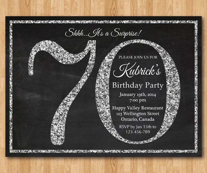  70th birthday invitation Silver Glitter Birthday Party 