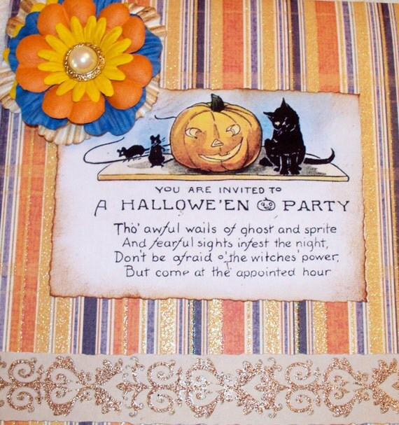 Custom Vintage Victorian Altered Halloween Greeting Card, Custom Order, Pumpkins Black Cats