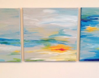Abstract Acrylic Paintings Squares of Sky Original Paintings on Canvas, Series of 3 canvases (each sold seperately)
