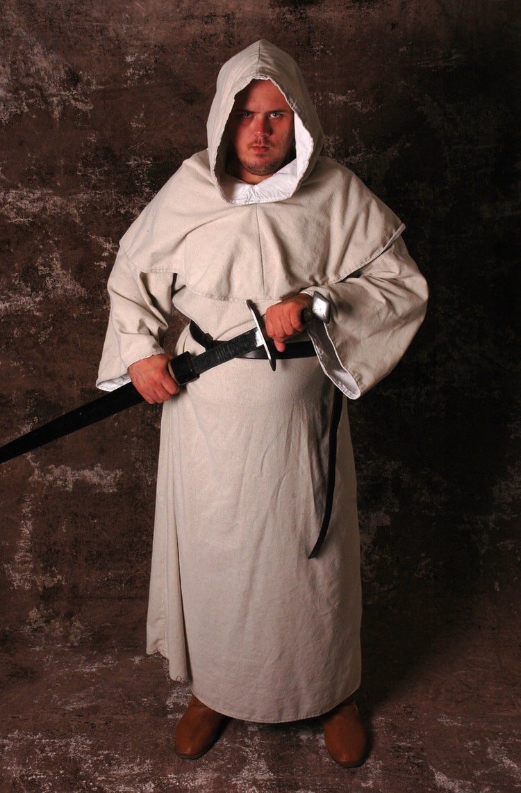 Men's Medieval Monk's Robe & Hood Off-White by Hobbidashery