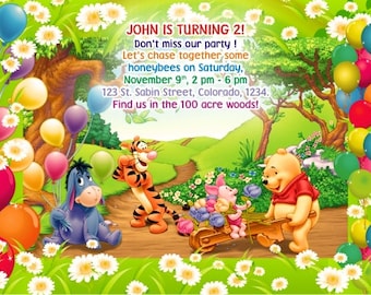 Winnie invitation, Winnie the Pooh birthday invitation, Pooh Bear invitation
