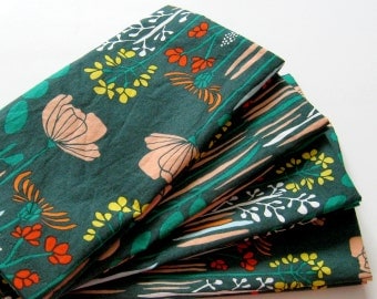 Cloth Napkins - Set of 4 - Green, Red, Yellow, Pink Flowers - Large Dinner Napkins, Table Napkins, Everyday Napkins