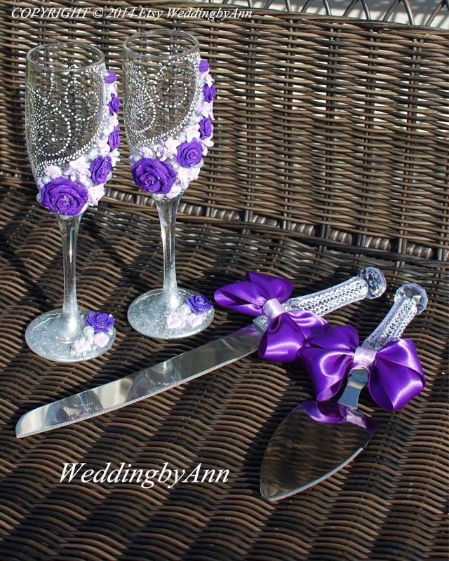 Purple Wedding Glasses Wedding Champagne Flutes Bride And