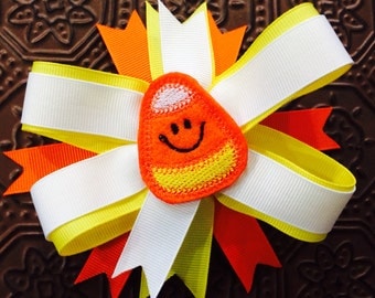 Halloween Hair Bow, Halloween Candy Corn Bow