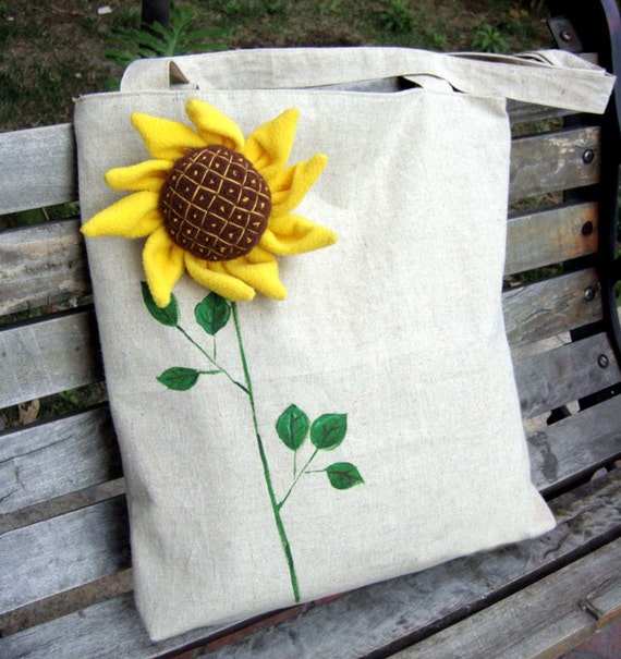 Natural Linen Cotton Large Tote Bag Shopping Bag Decorated with 3-D ...