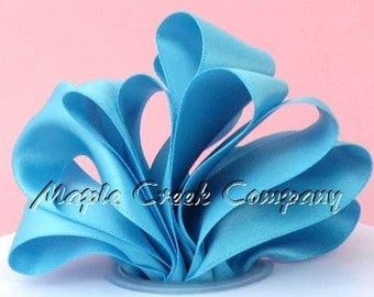 Turquoise Double Face Satin Ribbon, 5 Widths Available: 1-1/2", 7/8", 5/8", 3/8", 1/4"
