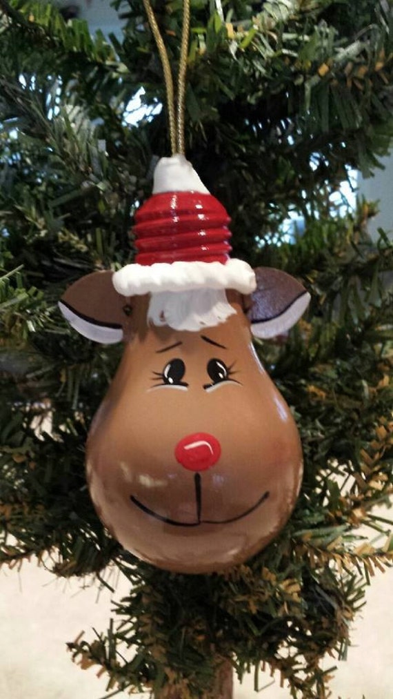Hand-painted Recycled Light bulb Reindeer Ornament